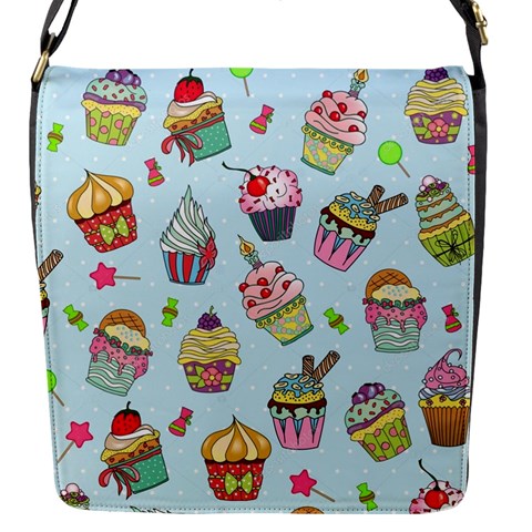 Cupcake Doodle Pattern Flap Closure Messenger Bag (S) from ArtsNow.com Front