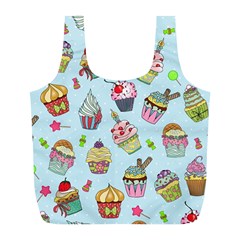 Cupcake Doodle Pattern Full Print Recycle Bag (L) from ArtsNow.com Front