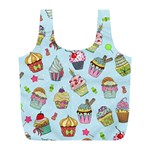 Cupcake Doodle Pattern Full Print Recycle Bag (L)