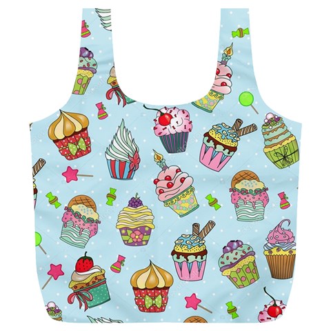 Cupcake Doodle Pattern Full Print Recycle Bag (XL) from ArtsNow.com Front