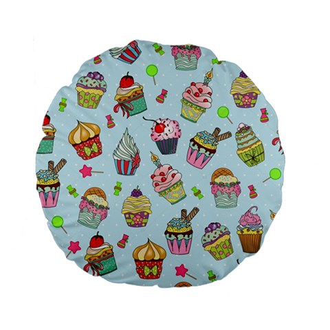 Cupcake Doodle Pattern Standard 15  Premium Flano Round Cushions from ArtsNow.com Front