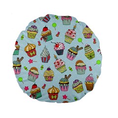 Cupcake Doodle Pattern Standard 15  Premium Flano Round Cushions from ArtsNow.com Front