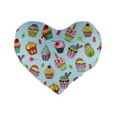 Cupcake Doodle Pattern Standard 16  Premium Flano Heart Shape Cushions from ArtsNow.com Front