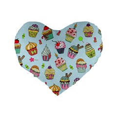 Cupcake Doodle Pattern Standard 16  Premium Flano Heart Shape Cushions from ArtsNow.com Back