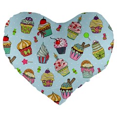 Cupcake Doodle Pattern Large 19  Premium Flano Heart Shape Cushions from ArtsNow.com Front