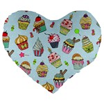 Cupcake Doodle Pattern Large 19  Premium Flano Heart Shape Cushions