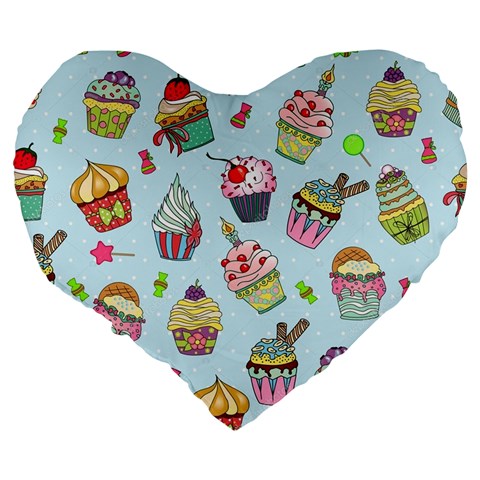 Cupcake Doodle Pattern Large 19  Premium Flano Heart Shape Cushions from ArtsNow.com Back