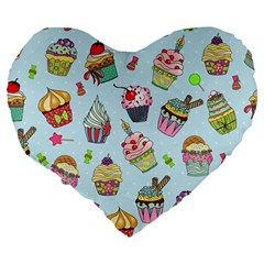 Cupcake Doodle Pattern Large 19  Premium Flano Heart Shape Cushions from ArtsNow.com Back