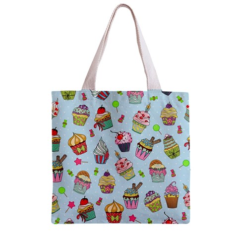 Cupcake Doodle Pattern Zipper Grocery Tote Bag from ArtsNow.com Back