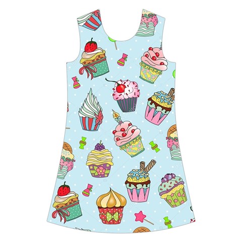 Cupcake Doodle Pattern Kids  Short Sleeve Velvet Dress from ArtsNow.com Front