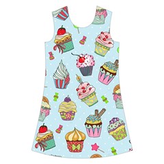 Cupcake Doodle Pattern Kids  Short Sleeve Velvet Dress from ArtsNow.com Front