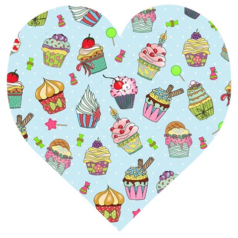 Cupcake Doodle Pattern Wooden Puzzle Heart from ArtsNow.com Front