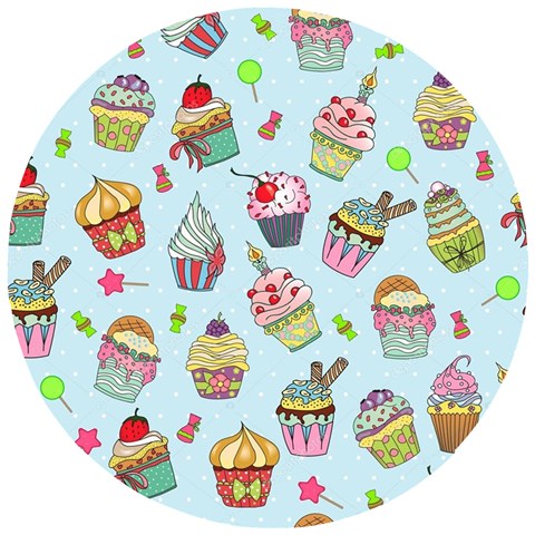 Cupcake Doodle Pattern Wooden Puzzle Round from ArtsNow.com Front