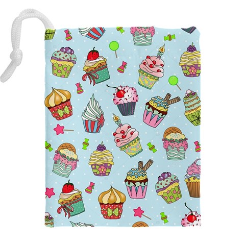 Cupcake Doodle Pattern Drawstring Pouch (4XL) from ArtsNow.com Back