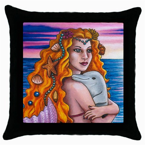 Mermaid 13 Throw Pillow Case (Black) from ArtsNow.com Front