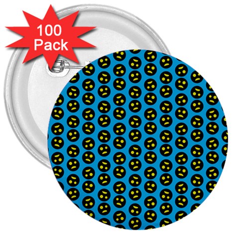 0059 Comic Head Bothered Smiley Pattern 3  Buttons (100 pack)  from ArtsNow.com Front