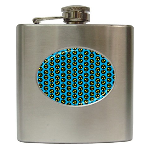 0059 Comic Head Bothered Smiley Pattern Hip Flask (6 oz) from ArtsNow.com Front