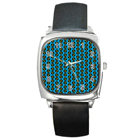 0059 Comic Head Bothered Smiley Pattern Square Metal Watch from ArtsNow.com Front