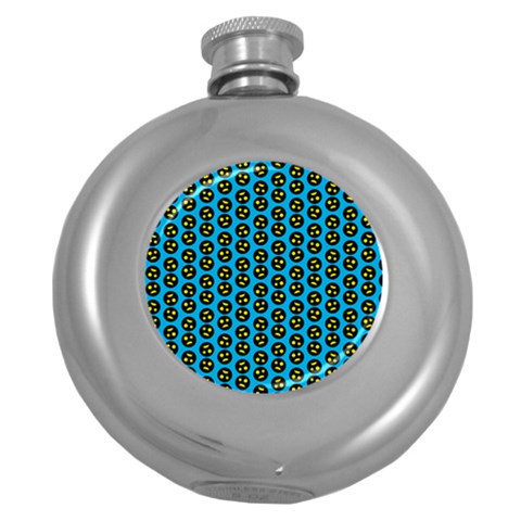 0059 Comic Head Bothered Smiley Pattern Round Hip Flask (5 oz) from ArtsNow.com Front