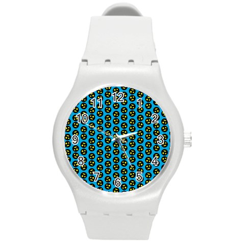 0059 Comic Head Bothered Smiley Pattern Round Plastic Sport Watch (M) from ArtsNow.com Front