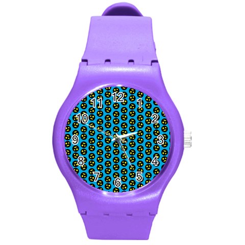 0059 Comic Head Bothered Smiley Pattern Round Plastic Sport Watch (M) from ArtsNow.com Front