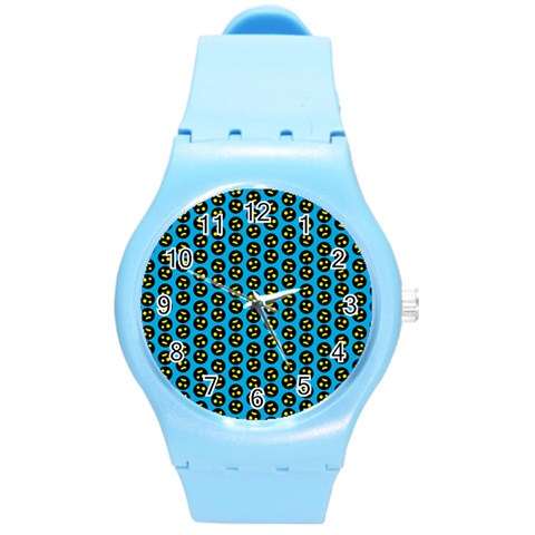 0059 Comic Head Bothered Smiley Pattern Round Plastic Sport Watch (M) from ArtsNow.com Front