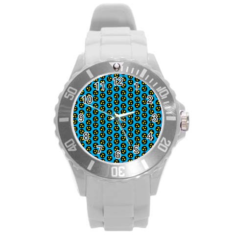 0059 Comic Head Bothered Smiley Pattern Round Plastic Sport Watch (L) from ArtsNow.com Front