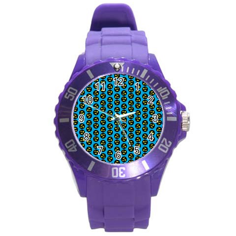 0059 Comic Head Bothered Smiley Pattern Round Plastic Sport Watch (L) from ArtsNow.com Front