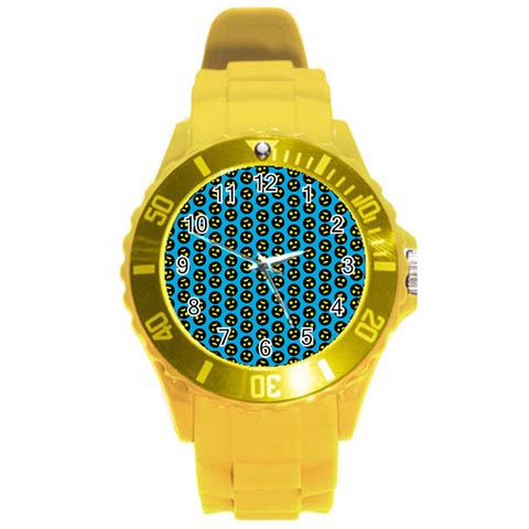 0059 Comic Head Bothered Smiley Pattern Round Plastic Sport Watch (L) from ArtsNow.com Front