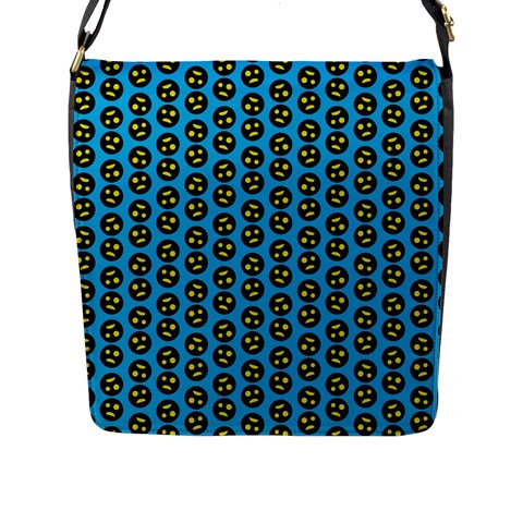 0059 Comic Head Bothered Smiley Pattern Flap Closure Messenger Bag (L) from ArtsNow.com Front