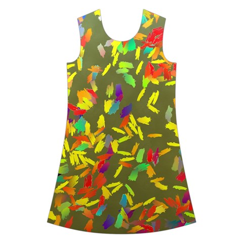 Colorful brush strokes painting on a green background                                                        Kids  Short Sleeve Velvet Dress from ArtsNow.com Front