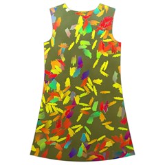 Colorful brush strokes painting on a green background                                                        Kids  Short Sleeve Velvet Dress from ArtsNow.com Back