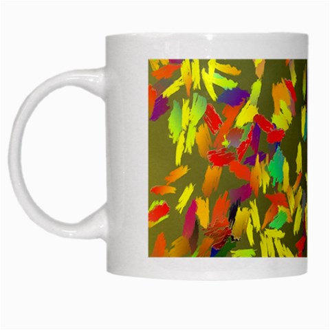 Colorful brush strokes painting on a green background                                                    White Mug from ArtsNow.com Left