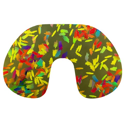 Colorful brush strokes painting on a green background                                                    Travel Neck Pillow from ArtsNow.com Front