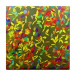 Colorful brush strokes painting on a green background                                                    Tile Coaster