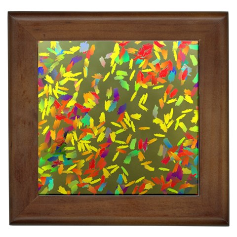 Colorful brush strokes painting on a green background                                                    Framed Tile from ArtsNow.com Front