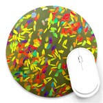 Colorful brush strokes painting on a green background                                                    Round Mousepad