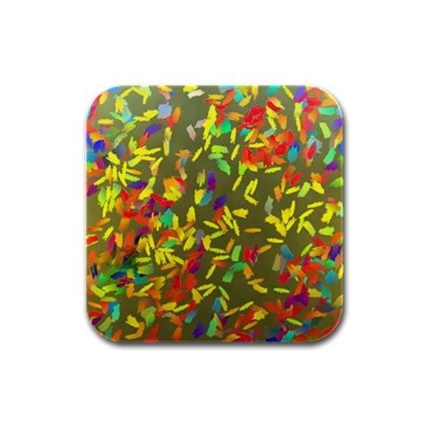 Colorful brush strokes painting on a green background                                                    Rubber Square Coaster (4 pack from ArtsNow.com Front