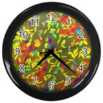 Colorful brush strokes painting on a green background                                                    Wall Clock (Black)