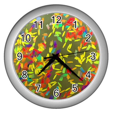 Colorful brush strokes painting on a green background                                                    Wall Clock (Silver) from ArtsNow.com Front