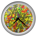 Colorful brush strokes painting on a green background                                                    Wall Clock (Silver)