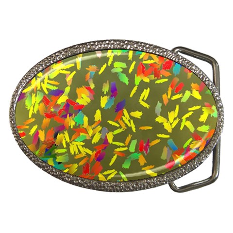 Colorful brush strokes painting on a green background                                                    Belt Buckle from ArtsNow.com Front