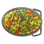 Colorful brush strokes painting on a green background                                                    Belt Buckle