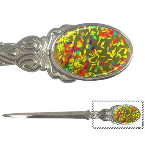 Colorful brush strokes painting on a green background                                                    Letter Opener from ArtsNow.com Front