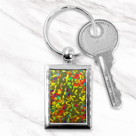 Colorful brush strokes painting on a green background                                                    Key Chain (Rectangle) from ArtsNow.com Front