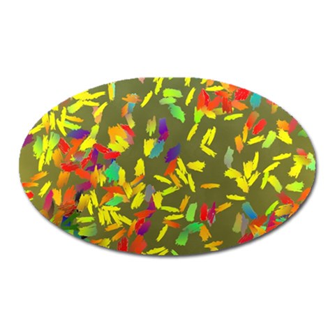 Colorful brush strokes painting on a green background                                                    Magnet (Oval) from ArtsNow.com Front