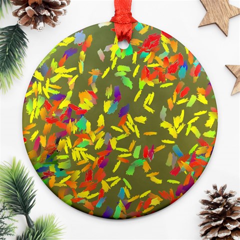 Colorful brush strokes painting on a green background                                                    Ornament (Round) from ArtsNow.com Front