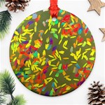 Colorful brush strokes painting on a green background                                                    Ornament (Round)