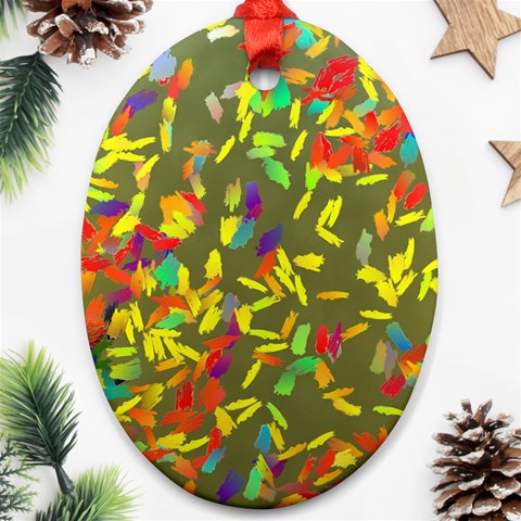 Colorful brush strokes painting on a green background                                                    Ornament (Oval) from ArtsNow.com Front