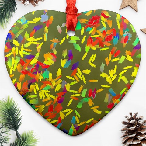 Colorful brush strokes painting on a green background                                                    Ornament (Heart) from ArtsNow.com Front